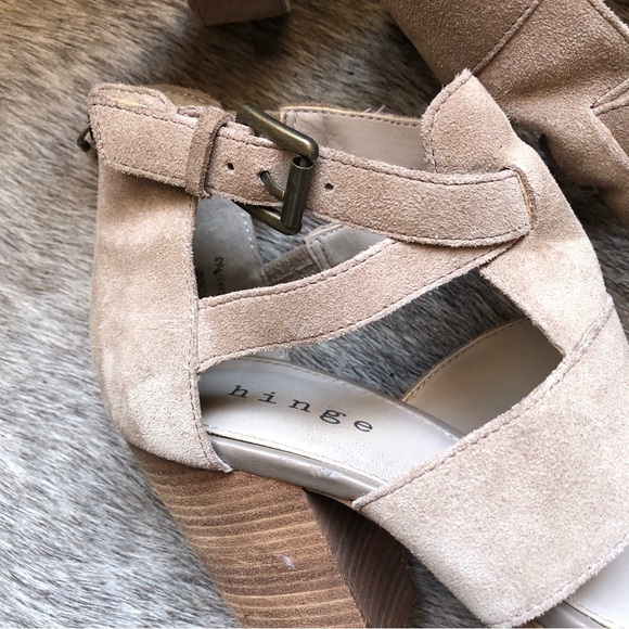 Hinge tan genuine suede block heel open toe sandal w ankle details zip back 6 - Picture 3 of 8